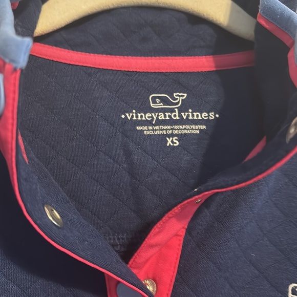 Vineyard Vines quilted snap mock neck pullover in navy blue and pink size XS - Picture 3 of 9